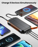 1 x RAW Customer Returns Solar Powerbank 27000mAh Riapow Portable Solar Charger with 3 Integrated Cables, USB C Solar Power Bank with 3 Outputs External Battery with LED Flashlight, Outdoor, Camping for Smartphones, Tablets - RRP €36.99