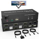 1 x Brand New KVM Switch HDMI Dual Monitor 2 Port, UHD 4K 60Hz KVM Switches, with audio microphone output and 3 USB 2.0, Dual Monitor KVM Switch, Connect 2 PCs to 2 Monitors, With Cable - RRP €102.0