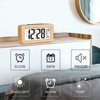 3 x RAW Customer Returns DTKID alarm clock, digital alarm clock made of bamboo with large LCD display, date and temperature display with snooze and night light function, for home, bedroom, office, battery-operated alarm clock, gift - RRP €59.64