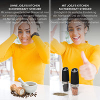 1 x RAW Customer Returns Joeji s Kitchen 2 Pack Salt and Pepper Mill with LED Light - Gravity Automatic Electric Set - Battery Operated - Salt Mill Spice Mill - Adjustable Ceramic Coarseness - Black - RRP €22.84