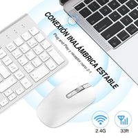 1 x RAW Customer Returns cimetech Wireless Keyboard and Mouse Combo, 2.4G Spanish 2 in 1 USB Ultra Thin Silent Mouse, for PC Laptops Computer Desktop White and Silver  - RRP €26.95