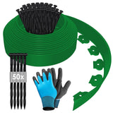 1 x RAW Customer Returns Flexible lawn edge made of plastic, length 10m, height 5cm, lawn edge plastic, lawn edge height, bed edging, lawn sheets, mowing edge palisade, with 50 fastening nails 1 pair of gloves - green - RRP €29.99