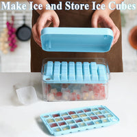 1 x RAW Customer Returns Ice Cube Tray with Lid Ice Cube Tray Freezer Ice Cube Maker with Container 60 Ice Cube Trays Easy Release Ice Cube Trays 2 Tiers, 1 Ice Bucket and Scoop Blue - RRP €15.35