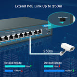 1 x RAW Customer Returns YuanLey 10 Port PoE Switch, 8 PoE Port 100Mbps, 2 Uplink Gigabit, 120W 802.3af at, Expand Function, Metal Fanless Plug and Play - RRP €54.99