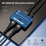 1 x RAW Customer Returns CABLEDECONN HDMI 2.1 Switch 8K Bidirectional Splitter 8K 60Hz 4K 120Hz 1440p 165Hz 1080p 240Hz 1 Inch 2out 2 Inch 1out High Speed 48Gbps eARC Converter Compatible with Xbox X PS5 Blue  - RRP €25.5