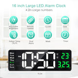 1 x RAW Customer Returns ORIA 16 Large Screen LED Digital Wall Clock Digital Alarm Clock with Remote Control 2 Sets Alarms Adjustable Brightness and Timer Time Date Temp for Bedroom Home - RRP €28.99