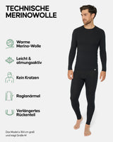 1 x RAW Customer Returns DANISH ENDURANCE Merino Wool Thermal Set for Men, T-shirt and Pants, Premium Underwear, Black, S - RRP €94.95