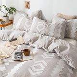 1 x RAW Customer Returns Freyamy Boho Bed Linen 200x200 cm Grey Tufted Bedding Set Geometric Embroidery Modern Chic Bohemian Microfiber Duvet Cover with Zipper and 2 Pillowcases 80x80cm  - RRP €51.38