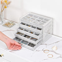 1 x RAW Customer Returns ProCase Acrylic Jewelry Organizer Jewelry Box for Women Clear Jewelry Storage Jewelry Box with 5 Drawers for Earrings, Rings, Bracelets -Gray - RRP €34.25