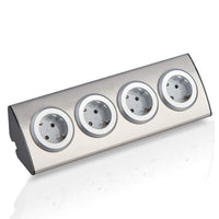 1 x RAW Customer Returns Stainless steel corner socket, silver, Schuko, USB, for kitchen, office. Power strip 45 surface mounting ideal for worktop, self-adhesive, stainless steel 4X without cable - RRP €39.99