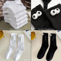 4 x Brand New RSHVSMS 2 Pairs of Funny Magnetic Socks, 3D Cute Cartoon Hand in Hand Pair of Cotton Socks with Strong Elasticity Suitable for Men and Women, EU Size 36-45 Black White  - RRP €110.4