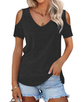 1 x RAW Customer Returns DUOEASE women s t-shirt summer short sleeve black tunic V neck tops M - RRP €19.89