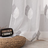 1 x RAW Customer Returns MIULEE Modern Living Room Curtains with Leaf Embroidery 2 Pieces, Cute Double Bedroom Curtains with Eyelets, Translucent Living Room Curtains with Gray and White Leaves Motifs 140x245 CM - RRP €25.2