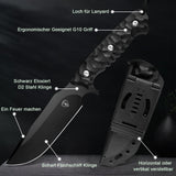 1 x RAW Customer Returns AUBEY BLACK SWALLOW Outdoor Fixed Blade Knife with Kydex Sheath, D2 Steel Blade, G10 Handle - Sharp Hunting Knife Belt Knife for Camping Fishing Hiking Survival Gift - RRP €35.24