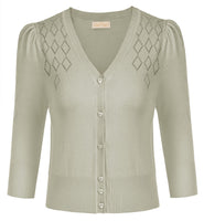 1 x RAW Customer Returns Women s Bolero Short 3 4 Sleeve V-Neck Button Down Basic Vintage Cardigan Green Beige XL - RRP €30.24