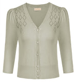 1 x RAW Customer Returns Women s Bolero Short 3 4 Sleeve V-Neck Button Down Basic Vintage Cardigan Green Beige XL - RRP €30.24