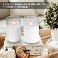 1 x RAW Customer Returns Rhytsing 2 White Large LED Candles in Glass with Timer Function, Transparent Ribbed Glass Flameless Candles with Remote Control for Church and Home Decorations, H 15cm - RRP €24.99