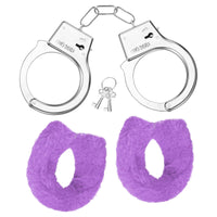 1 x RAW Customer Returns Handcuffs Metal Handcuffs with 2 Keys Plush Metal Fur Handcuffs Police Costume Accessories for Children Party Prop Game Accessories Black  - RRP €7.04