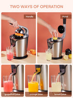 1 x RAW Customer Returns FOHERE Electric Citrus Press, Electric Juicer Orange Press with Professional Lever Arm, 160 W Quiet Motor, BPA-free, 2 Pressing Cones for Grapefruit, Orange and Lemon, Silver - RRP €48.99