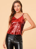 1 x RAW Customer Returns Allegra K women s sequin top glitter top spaghetti party club camisole metallic festival shirt top red S - RRP €40.99