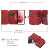 1 x RAW Customer Returns UEEBAI Mobile Phone Chain Case for Samsung Galaxy S21 FE 5G, 9 Card Slots Retro Leather Wallet Flip Case with Shoulder Strap Hand Strap Stand Function Wallet Zipper Mobile Phone Case - Red Wine - RRP €18.14