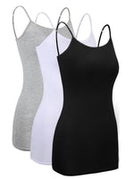 1 x RAW Customer Returns 3 Piece Women s Camisole Long Base Tank Tops Adjustable Spaghetti Strap Cami Camisole Tank Top Black, White, Grey, Size M  - RRP €20.99