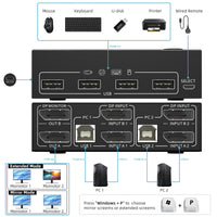 1 x RAW Customer Returns Displayport KVM Switch 2 PC 2 Monitors, KVM Switch 4K 144Hz 8K 30Hz, Dual Monitor KVM Switch Displayport 1.4, USB Displayport Switch for 2 PCs share 4 USB devices keyboard, mouse, with cable - RRP €73.15