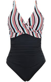 1 x RAW Customer Returns Laorchid one piece swimsuit swimwear v neck women swimsuit tummy control push up swimwear swimsuit high waist swimsuit dark bohemian vertical stripes with black 4XL - RRP €40.33