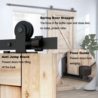 4 x RAW Customer Returns CCJH 1.8m 6ft sliding door fittings sliding doors sliding door system complete set running rail roller set black for 1 wooden door with floor guide black rails T-shape - RRP €231.68