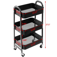 1 x RAW Customer Returns DOEWORKS Storage Cart 3-Tier Metal Utility Cart Rolling Cart Organizer Cart with Wheels for Kitchen Makeup Bathroom Office, Black - RRP €47.26