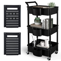 1 x RAW Customer Returns HBTower Serving Cart Kitchen Cart 3 Levels, 3-Tier Utility Rolling Cart, Mobile Utility Storage Cart with DIY Dual Pegboards, Storage Shelves Organizer Cart, 3 Hanging Baskets, Easy Assembly - RRP €44.99