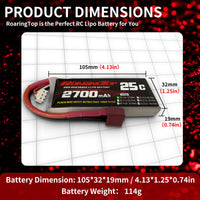 1 x RAW Customer Returns ROARINGTOP 2S Lipo Battery, 7.4V 2700mAh RC Lipo Batteries 25C with Deans T Plug Compatible with WLtoys HB101 HM103 HM121 HM124 HM123 200E 124019 104001 12 RC Truck Truggy 2 Pack  - RRP €31.46