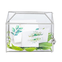 1 x RAW Customer Returns NCYP 26x15x20cm Silver Glass Card Box with Slot and Lock for Birthday Party, Handmade Geometric Card Holder, Home Decoration, Plant Terrarium Only Glass Box and Lock  - RRP €49.99