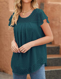 1 x RAW Customer Returns AVAYUU Women s Blouses Chiffon Tops Short Sleeve Swiss Dot Blouse Elegant Round Neck Pleated Tunic Tops Summer Plain Casual Shirt Blouse Top M-3XL - RRP €18.74