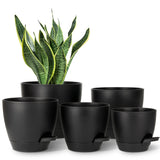 1 x RAW Customer Returns T4U 12.5 14 15 16 17cm plastic flower pot with watering system, set of 5 self-watering planters with saucer, round plant pots for indoor garden succulents cactus, black - RRP €21.24