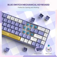 1 x RAW Customer Returns YINDIAO T8 60 Mechanical Gaming Keyboard, 68 Keys TKL Compact Layout, Wired Keyboard, 18 RGB Lighting, Blue Switch, Anti-Ghosting, Pro USB-C Coiled Cable, for PC, MAC, PS4, Xbox - Purple - RRP €58.99