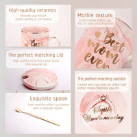 3 x RAW Customer Returns Best Mother Ever Mug, Birthday Gifts for Mom, Funny Pink Gift Set, Mother s Day Gifts, Ceramic Marble Coffee Cup Tea Cup with Lid, Gold Spoon and Gift Box 420ML Pink  - RRP €52.2