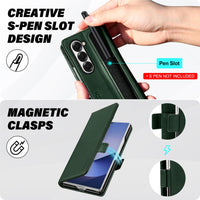 1 x RAW Customer Returns TUCCH Folding Case for Galaxy Z Fold 6 Case with S Pen Holder, Stand Function Card Slot RFID Blocker Shockproof PU Leather Flip Case Compatible with Galaxy Z Fold6 5G 7.6 inch 2024, Dark Green - RRP €30.99