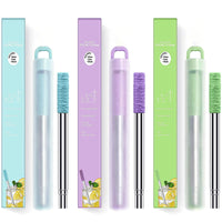 1 x RAW Customer Returns 3 Piece Portable Stainless Steel Straw Set, Reusable Collapsible Straws with Silicone Tip Telescopic Straws Drinkable for Home or On the Go Blue Green Purple  - RRP €22.99