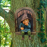 1 x RAW Customer Returns JTZXJJX Elf Out The Door Tree Hugger, Garden Statue Dwarf Resin Dwarf Figure, Hanging Garden Gnomes Tree Dwarf Decoration for Patio Lawn Ornament Women  - RRP €11.45