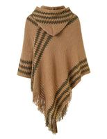 1 x Brand New Ferand Poncho Women s Cape with Hood, Zigzag Design and Pretty Fringed Hem, Brown, One Size - RRP €24.0