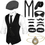 1 x RAW Customer Returns Blulu 1920s Men s Gatsby Costume Accessories Set 1920s Men s Costume Gangster Costume Accessories Vest Newsboy Hat Pocket Watch Bow Tie L  - RRP €41.98