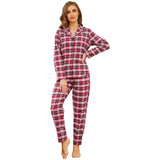 1 x RAW Customer Returns Mnemo Home Women s Winter Spring Pajama Set Dark Grey Red Sleepsuit 100 Cotton Flannel, Red, L - RRP €30.99