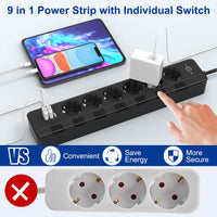 1 x RAW Customer Returns Power strip surge protection 4000W 16A , KEPLUG 6AC multiple socket power strip with 3 USB, power strip individually switchable wall mounting child safety lock, socket with USB 2 m cable - RRP €28.27