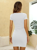 1 x RAW Customer Returns Missufe Short Tight Short Sleeve Bodycon Dress Women s Wrap Dress Summer Dress Mini Casual Dress Crew Neck T Shirt Dress White, X-Large  - RRP €29.99