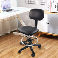 1 x RAW Customer Returns KKTONER Swivel Chair Stool with Wheels Height Adjustable PU Leather Footrest Home Design Work SPA Salon Computer Rotating Office Chair Black  - RRP €64.67