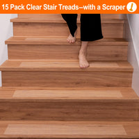 1 x RAW Customer Returns Spurtar Stair Treads Mats Anti-Slip Mat, Transparent Stair Treads Inside 15 Pieces 15 x 81cm Non-Slip Adhesive Tape for Wooden Steps Set for Floor Slip Protection Self-Adhesive Anti-Slip Strips - RRP €35.14