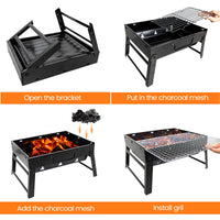 1 x RAW Customer Returns BBQ Barbecue Grill, Portable Foldable Charcoal Grill Desk Table Top Outdoor Stainless Steel BBQ Smoker for Picnic Garden Patio Camping Travel - RRP €22.26