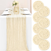 1 x RAW Customer Returns Teruntrue 8 Pieces Cheesecloth Table Runner Cream Table Runner, Rustic Gauze Table Runner Table Decoration for Kitchen Wedding Holiday Party Cream, 300cm  - RRP €35.28