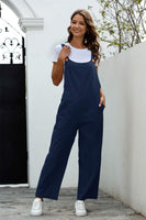 1 x RAW Customer Returns Dungarees Women s Jumpsuit Summer Loose Fit Baggy Jumpsuit Sleeveless Overall Cotton Romper Casual Long Wide Leg Playsuit Trousers with Pocket Navy Blue XL - RRP €25.45